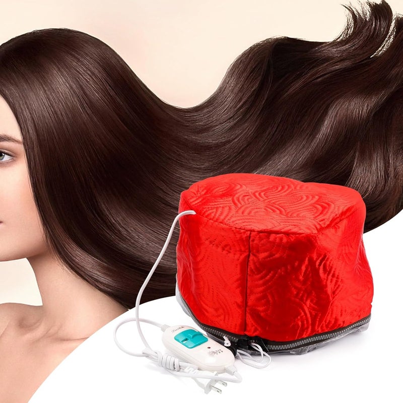 LIARTY Electric Hair Steamer Cap with 2 Mode Temperature Control, Removable Washable Thermal Hair Cap for Hair Spa at Home (Red) - Image 1